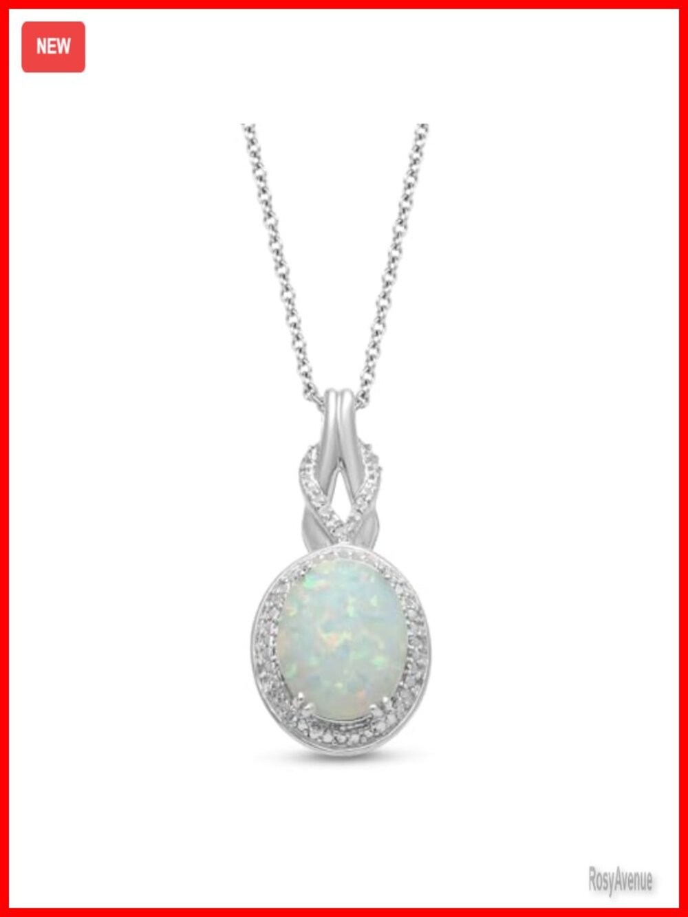 Oval Created Opal Pendant Necklace with Diamonds Sterling Silver Rolo Chain